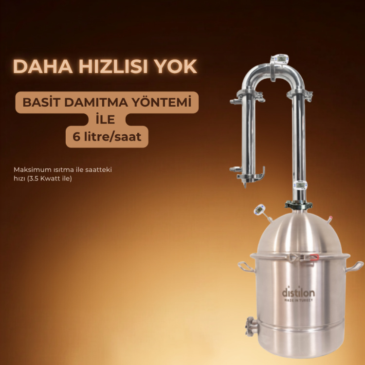 Distilon Nehir Serisi imbik – 26 litre paslanmaz çelik damıtma cihazı, estetik ve fonksiyonel tasarım